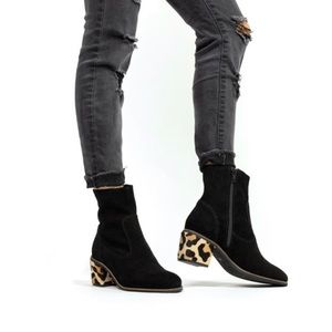 Crevo Womens Black Suede Jade Block Heel Ankle Bootie 8